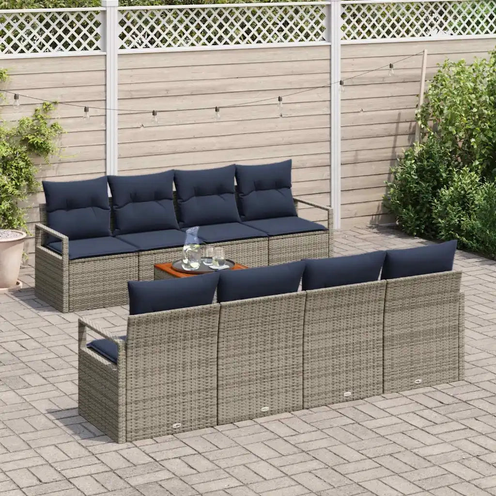 Set Divano da Giardino con cuscino 9 pcs Grigio polyrattan 3347682