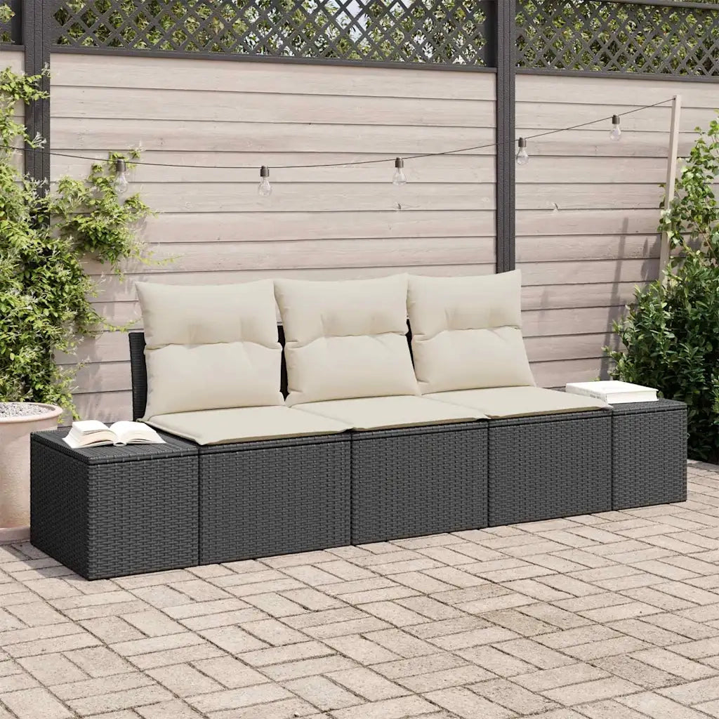 Set Divano da Giardino 3 pcs Nero e Crema polyrattan