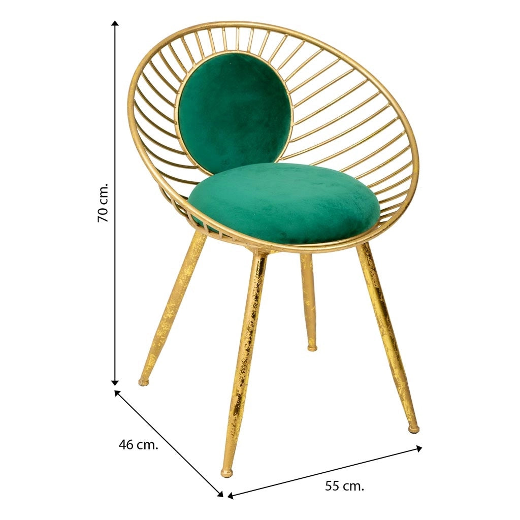Sgabello imbottita in metallo dorato verde 55x46x70h