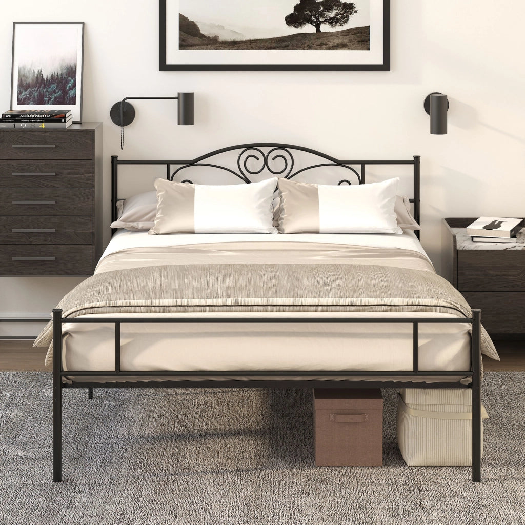 Letto Matrimoniale in Acciaio con Doghe Integrate, Testiera e Pediera ¨C Minimal ¨C 160x200 cm