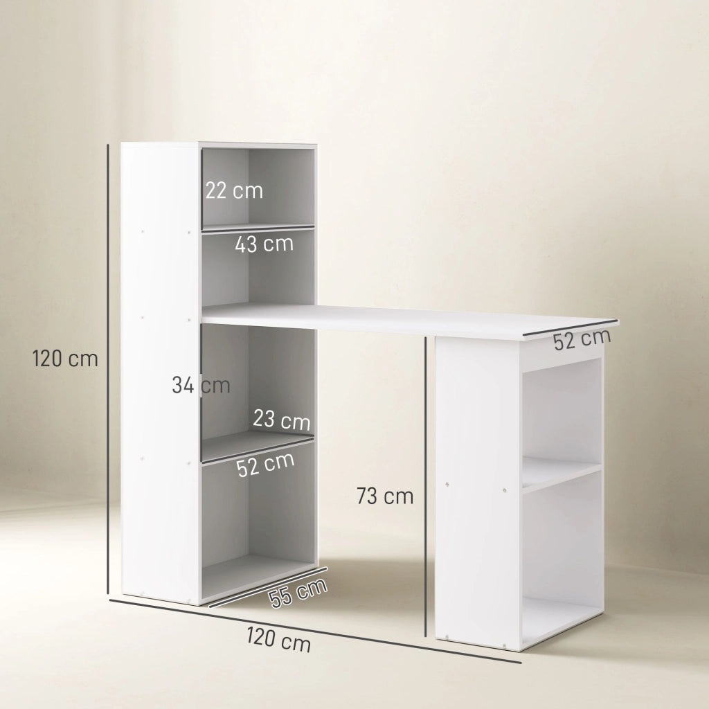 Scrivania, tavolo da cucina con ripiano, 120x55 cm, scrivania per computer, tavolo per laptop, tavolo da lavoro bianco per ufficio e ufficio domestico