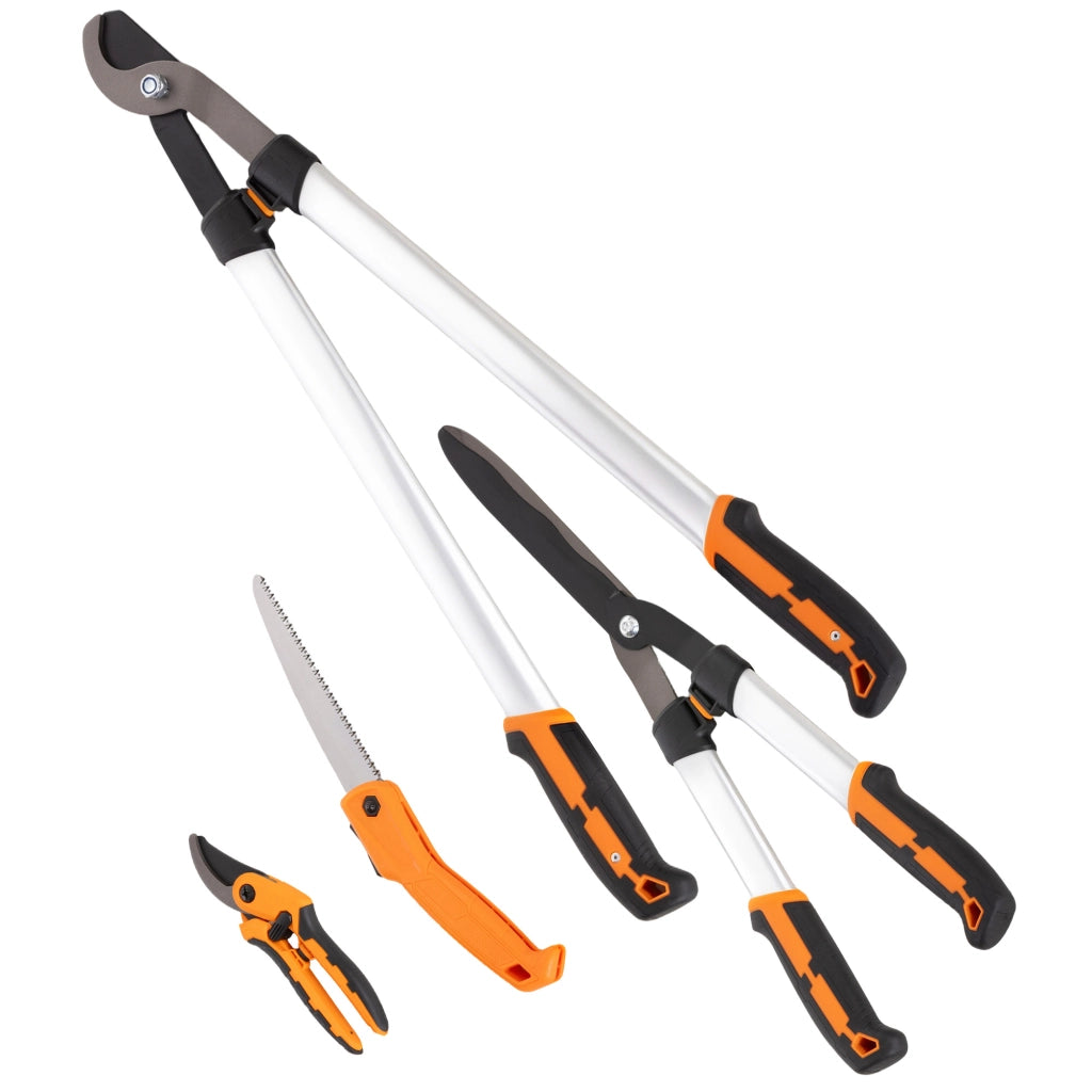 Set da Giardinaggio 4 Pezzi con Cesoie, Troncarami, Forbici da Potatura e Seghetto Pieghevole