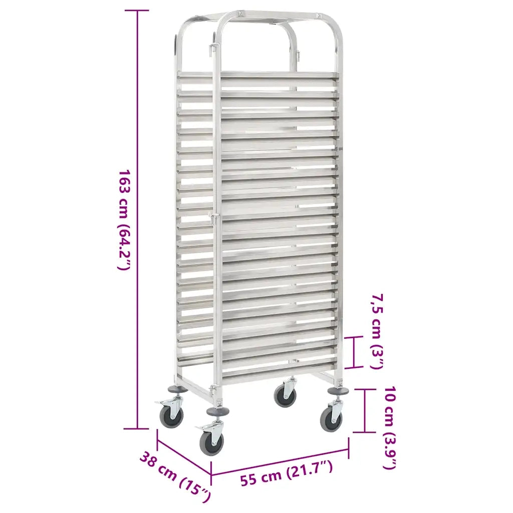Carrello da Cucina per 16 Vassoi 38x55x163 cm in Acciaio Inox CFW8036058