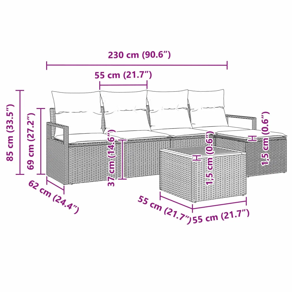 Set Divano da Giardino con cuscino 6 pcs Nero polyrattan 3347697