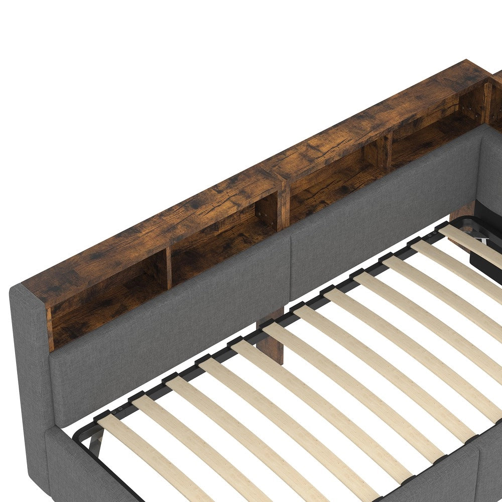 Letto Diurno con Contenitore e LED ¨C Xylo ¨C Tessuto Grigio 90x200 cm