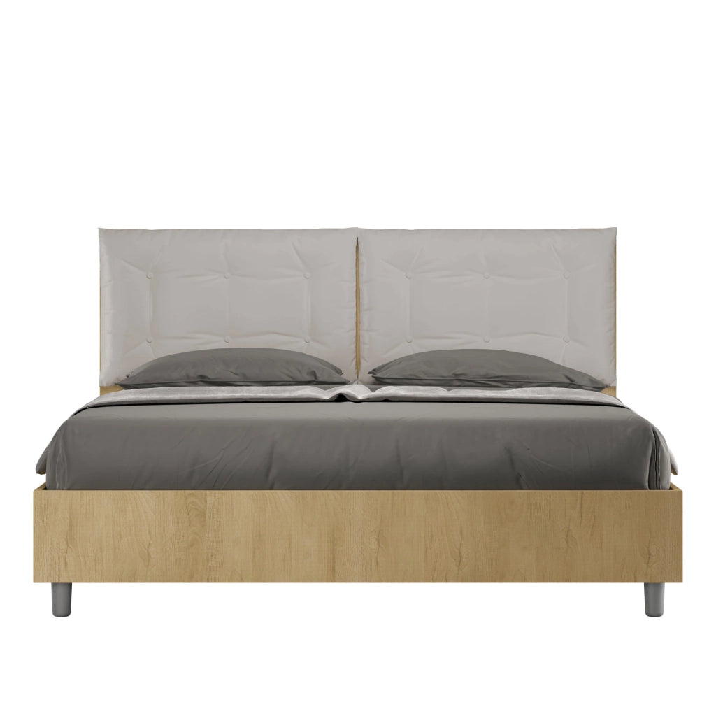 Letto Matrimoniale 160x200 cm con Rete e Contenitore Alzata Comoda Struttura Quercia con Cuscini in Similpelle Egos