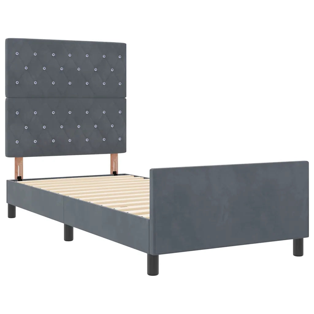 Letto a molle con testiera Grigio scuro 100 x 200 cm Velluto