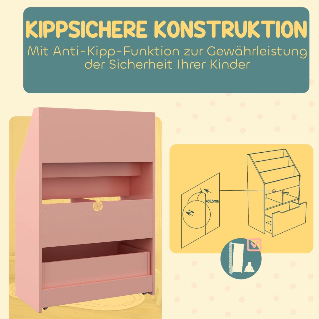 Libreria per bambini con cassetto e scomparti ¨C Minimal ¨C 60x30x90 cm rosa