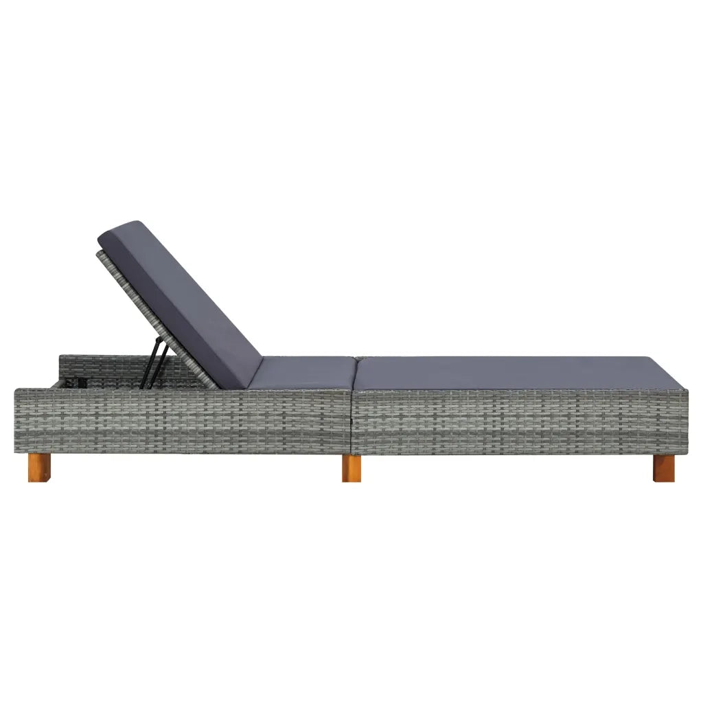 Lettino Prendisole con Cuscino in Polyrattan Grigio 310475