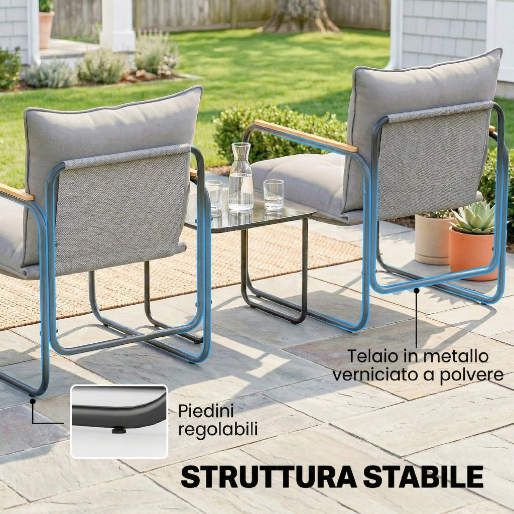 Set Bistr¨° 3 Pezzi ¨C Zephmum ¨C Grigio Scuro, Metallo, Cuscini