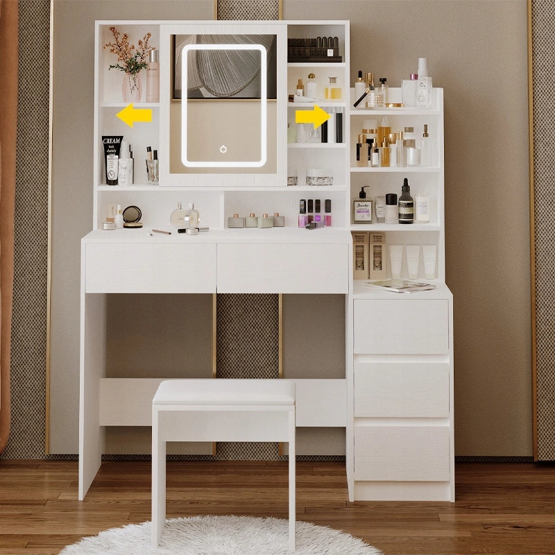 Toeletta da trucco + sgabello da trucco con specchio LED in stile glamour loft