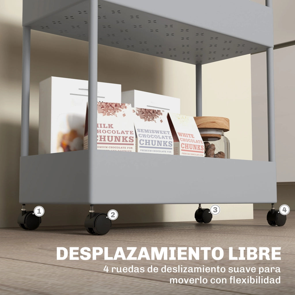Carrello Multiuso con 4 Cestini e Ruote ¨C zephmum ¨C Grigio 40x19x90 cm
