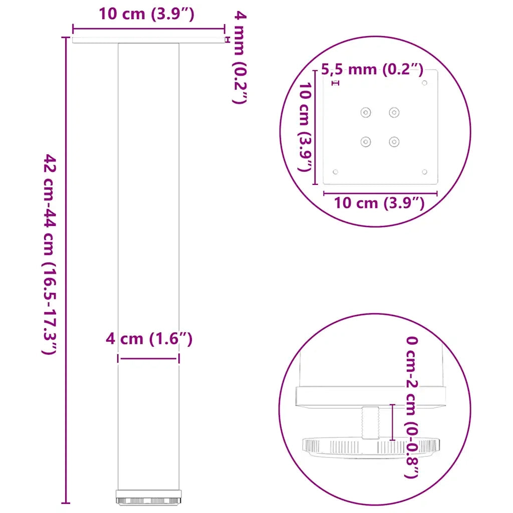 Gambe per Tavolino da Caffè 4 pz in Acciaio Naturale 42-44 cm Acciaio 4012455