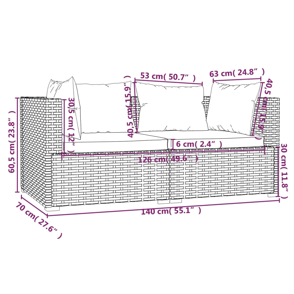 Set Divani da Giardino 3 pz con Cuscini in Polyrattan Grigio 317510
