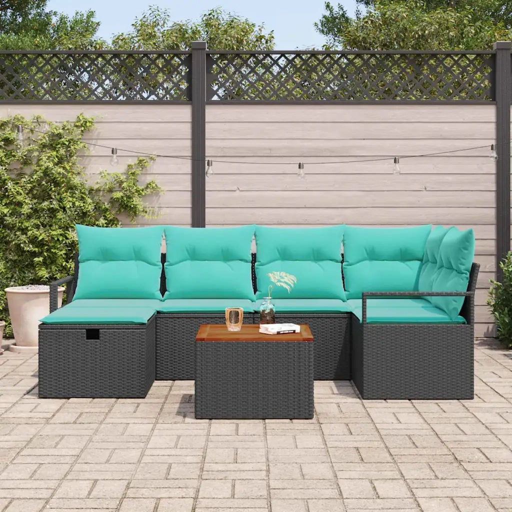 Set Divano da Giardino con cuscino 7 pcs Nero polyrattan 3359543