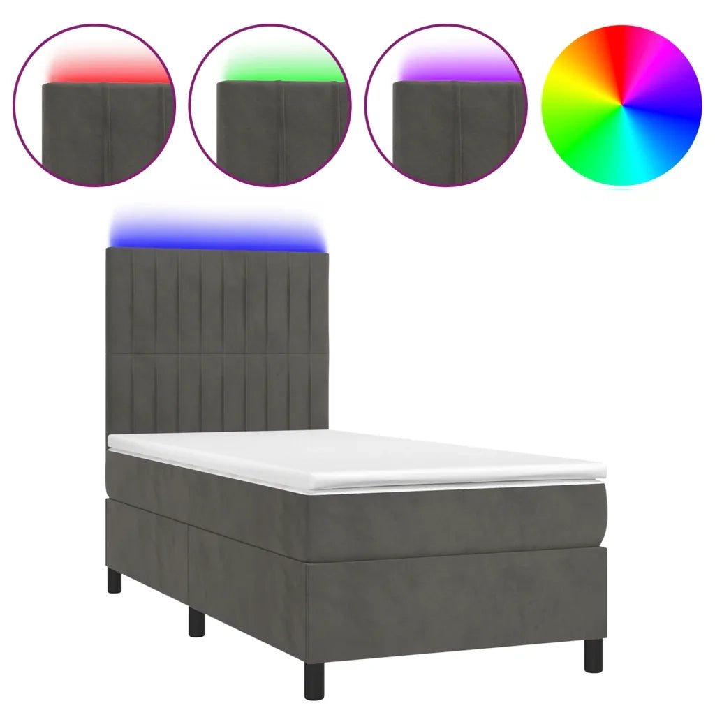 Letto a Molle con Materasso e LED Grigio Scuro 100x200 cm 3136228