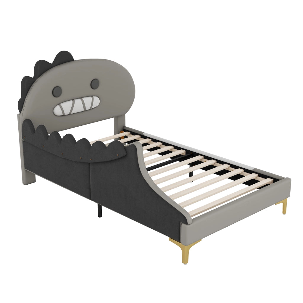 Letto basso per bambini dinosauri in PU grigio 90x200 cm