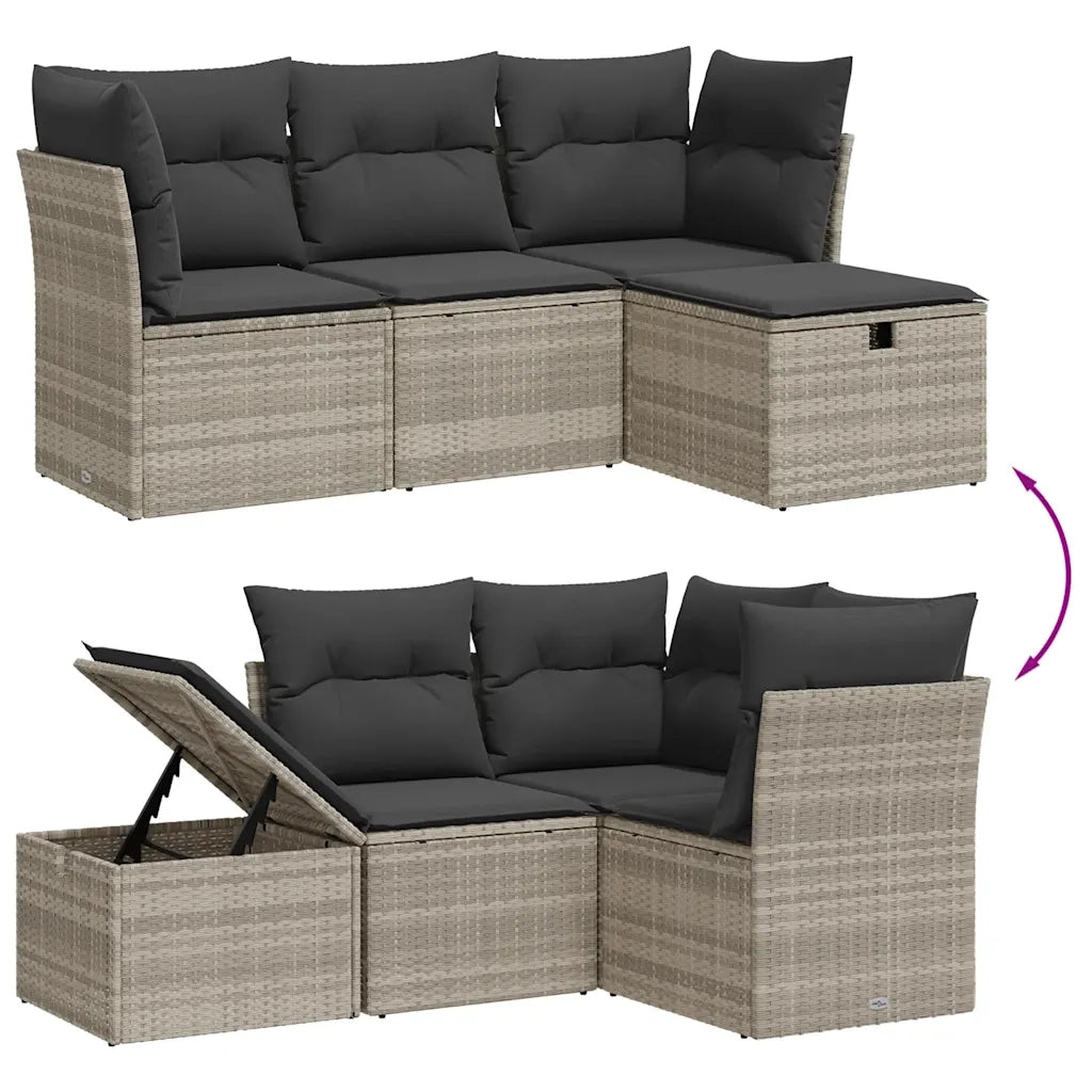 Set Divano da Giardino 4pz con Cuscini Grigio Chiaro Polyrattan 3264068