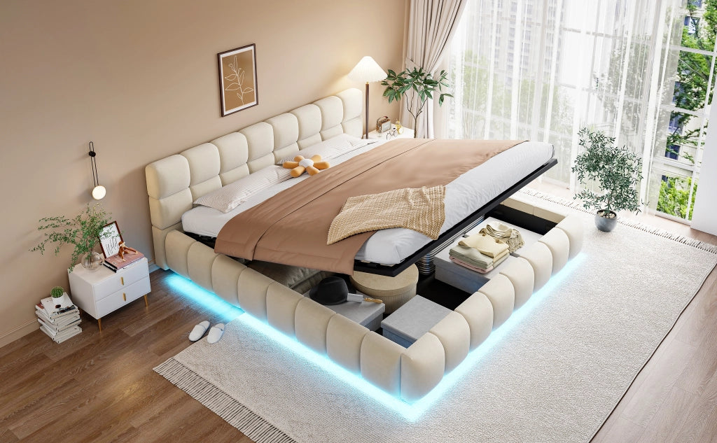 letto imbottito velluto beige 180 x 200 cm