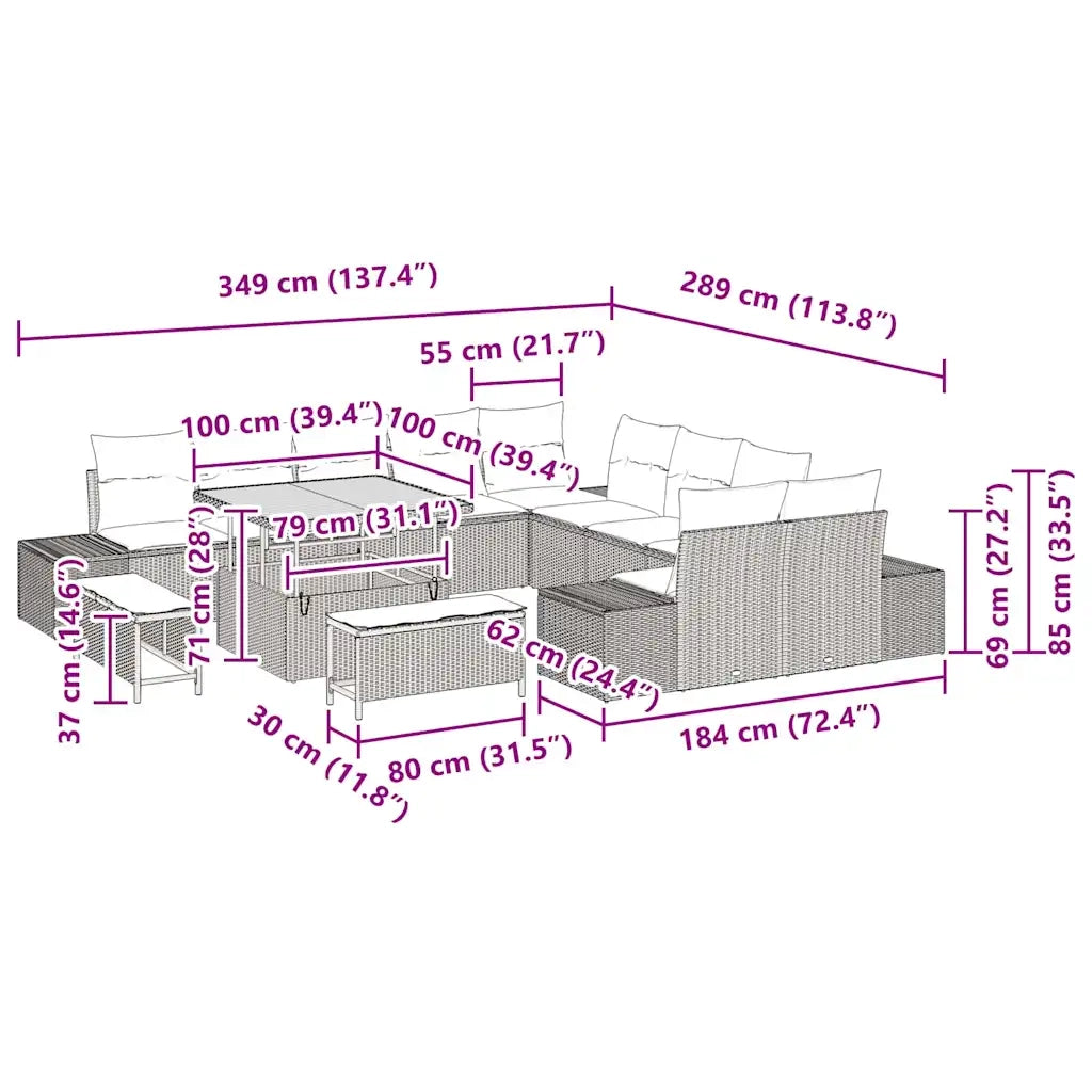 Set Divano da Giardino con cuscino 13 pcs Grigio polyrattan 3362838
