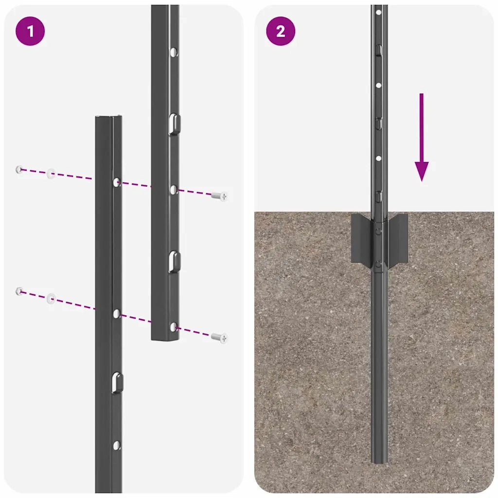 Palo della recinzione 5 pcs Grigio 150 cm Acciaio 42006286