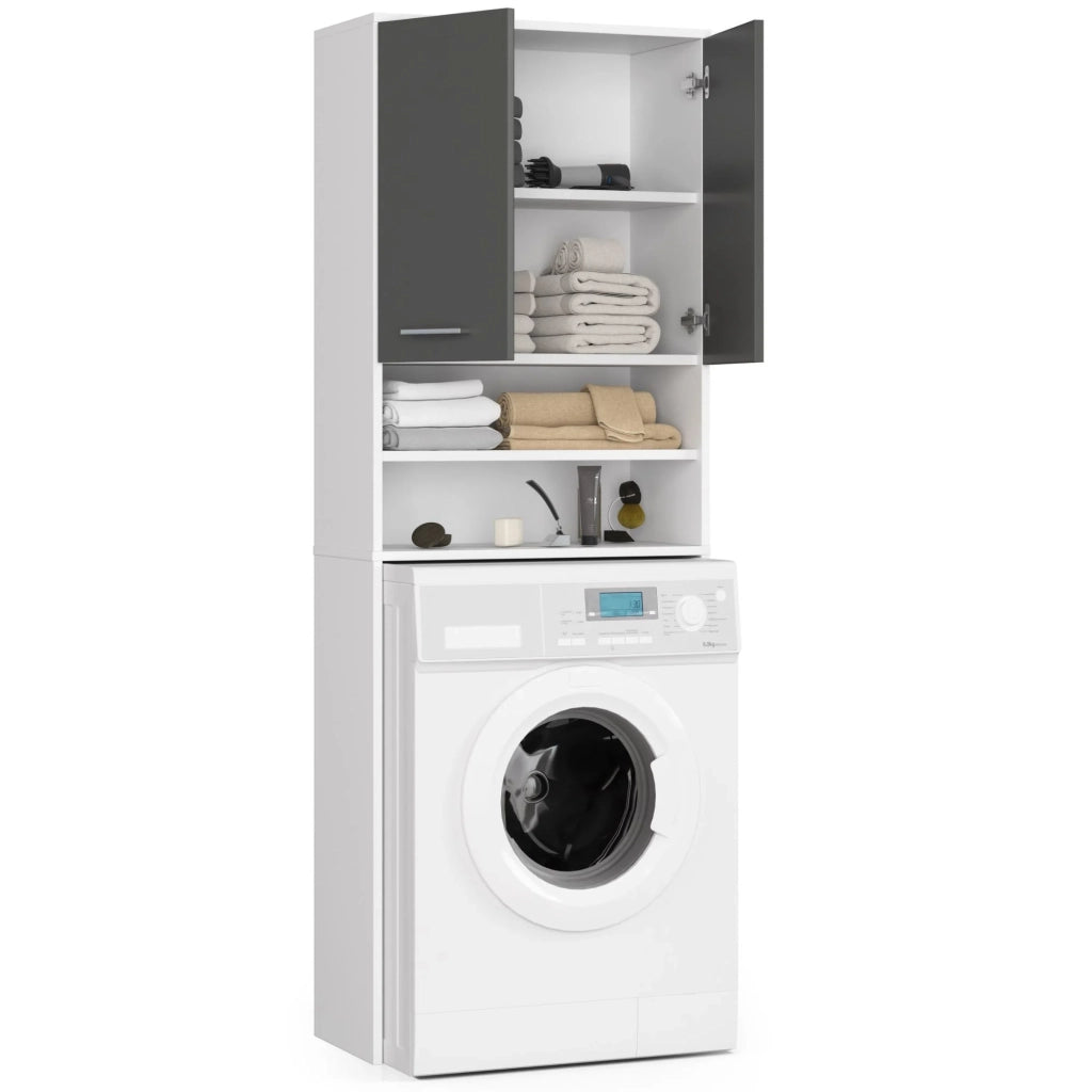 Colonna da bagno AKORD FIN per incasso di una lavatrice Bianca 64 cm 2 ante inserto frontale Grigio Grafite 64x30x180 cm