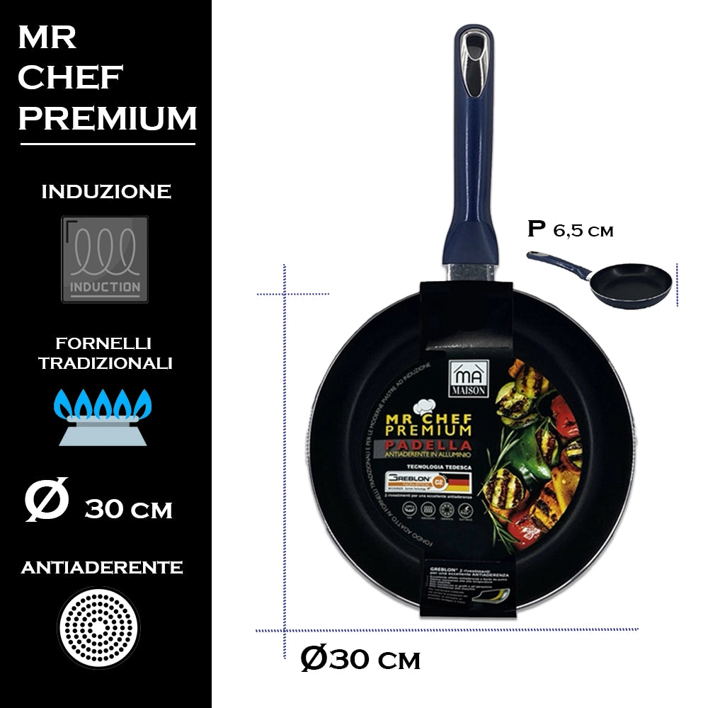 MA MAISON MR CHEF PREMIUM PADELLA CM.30 ANTIADERENTE IN ALLUMINIO CUCINA TRADIZIONALE E INDUZIONE