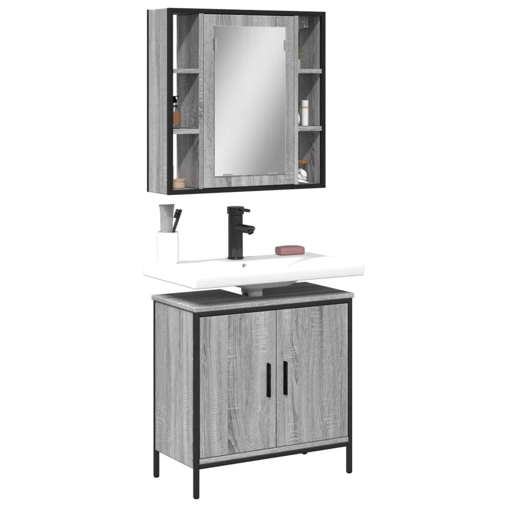 Set Mobili da Bagno | Armadio da bagno 2 pz Grigio Sonoma in Legno Multistrato