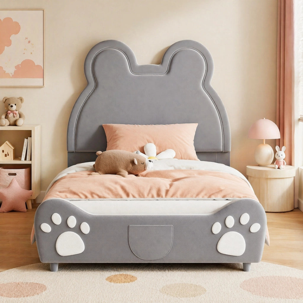 LETTO imbottito a forma di orso 90x200 cm grigio