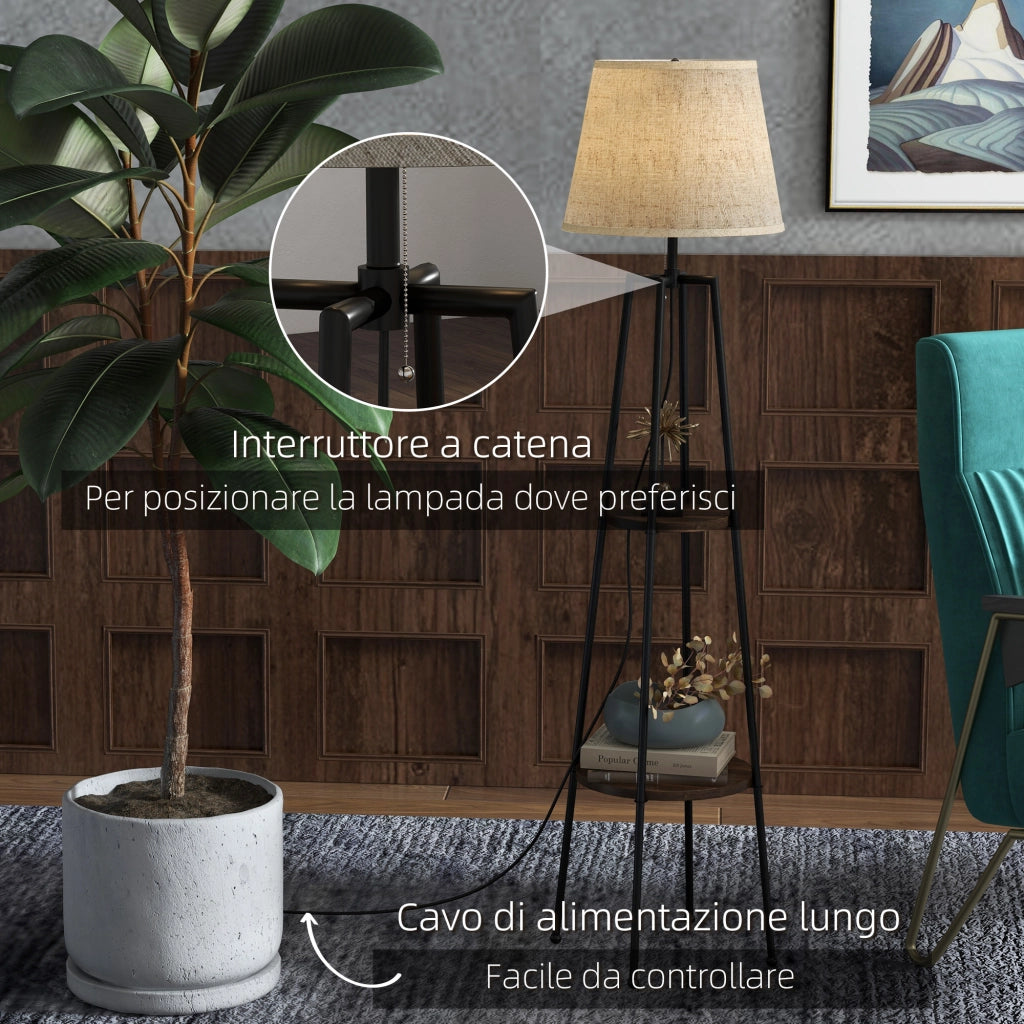 Lampada da Terra con Ripiani ¨C Xylo ¨C Nero e Marrone ?42x166cm