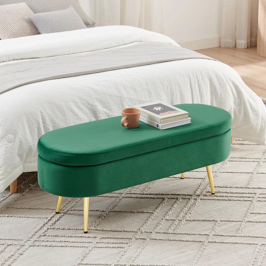 PANCA CONTENITORE 110x40x42 cm in velluto verde scuro