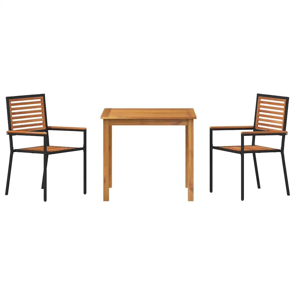 Set da Pranzo per Giardino 3 pcs Nero Legno di Acacia Massello