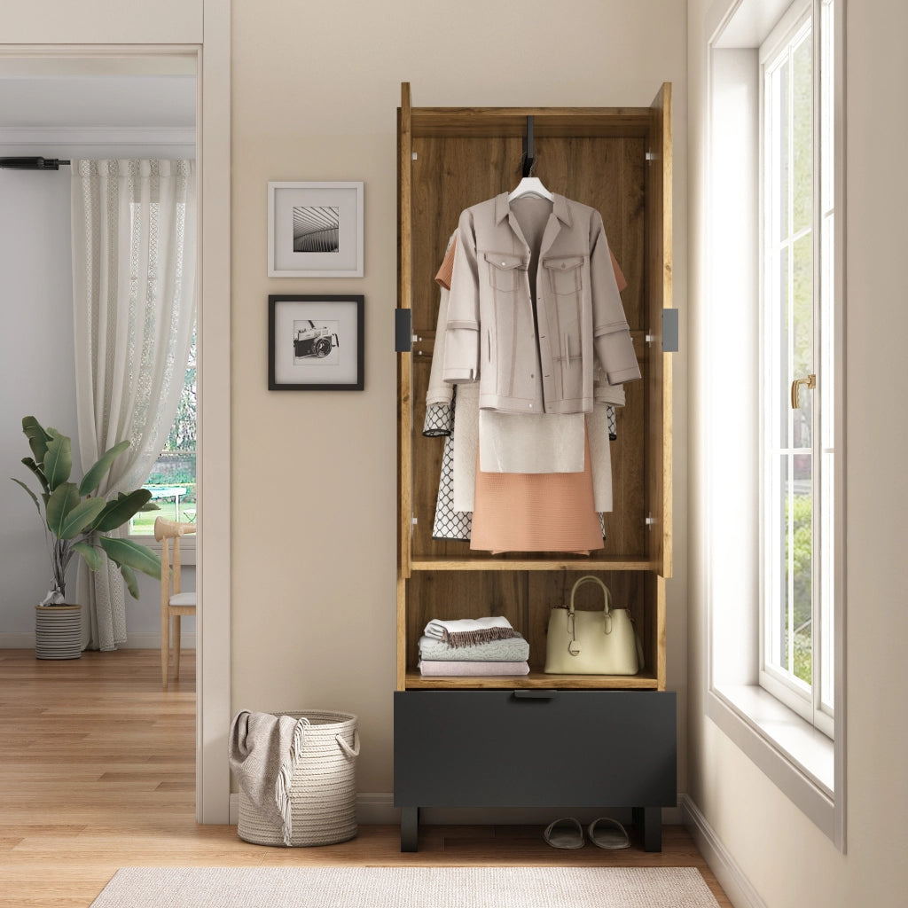 Armadio con Cassetto e Ripiani Regolabili e Appendiabiti ¨C MINIMAL ¨C Bianco