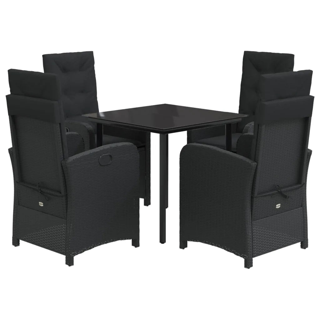 Set da Pranzo da Giardino 5 pz Nero con Cuscini in Polyrattan