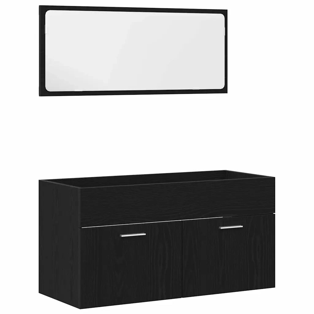 Set di mobili per il Bagno | Armadio da bagno 2 pz Rovere Nero Legno multistrato