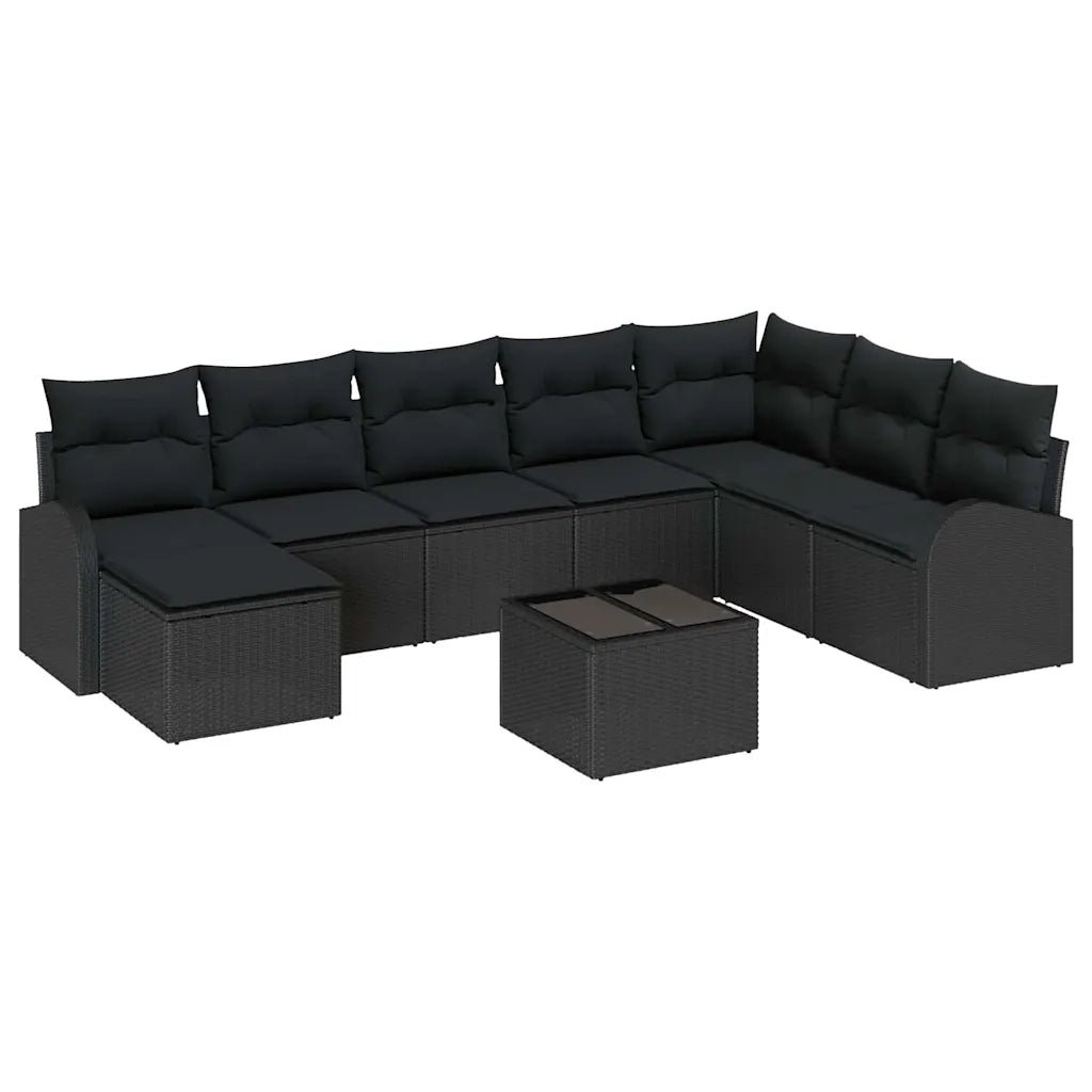 Set di divani con cuscino 9 pcs Nero polyrattan 3354842
