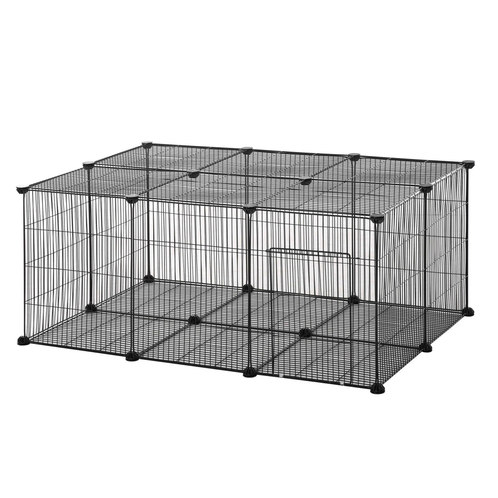 Gabbia per Conigli e Piccoli Animali ¨C Xylo ¨C 22 Pannelli Modulabili in Metallo con Porta, Nero, 105x70x45cm