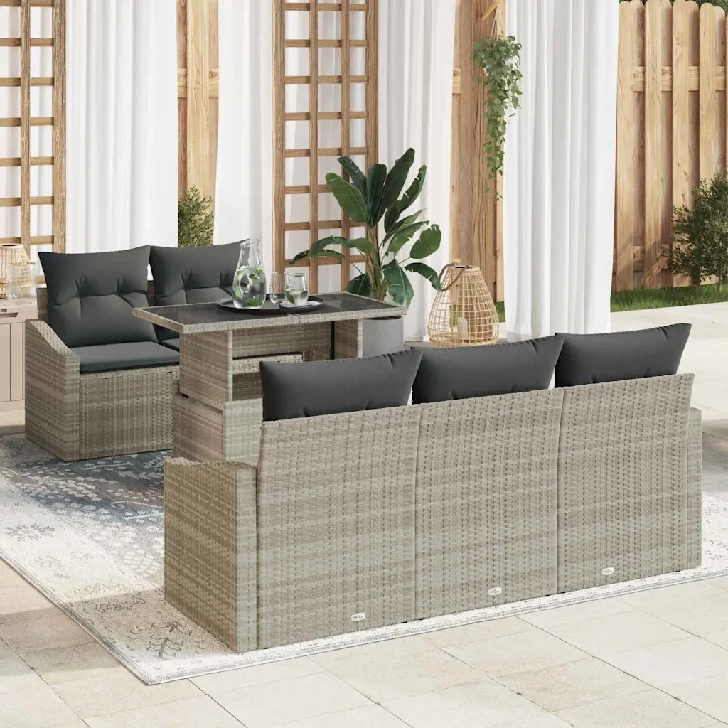 Set Divano da Giardino 6 pcs Grigio chiaro polyrattan