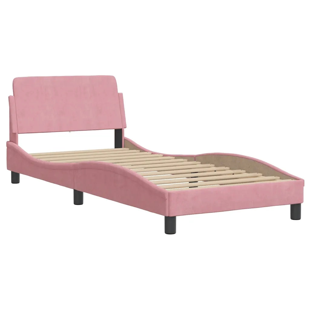 Giroletto con Testiera-Struttura Letto con testiera Dover Rosa 90x190 cm Velluto