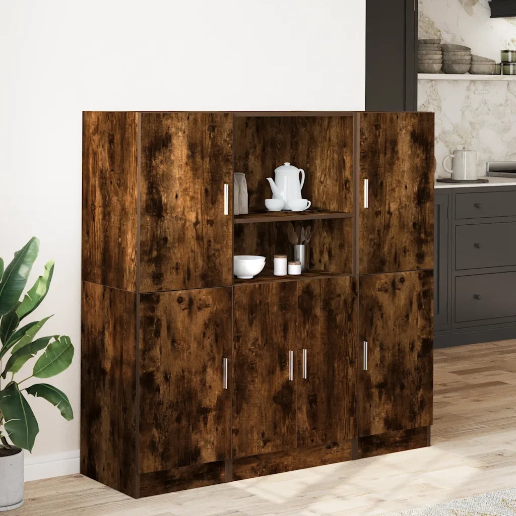 Set di Armadio pensile | Mobili da Cucina 3 pz Rovere Fumo in Truciolato
