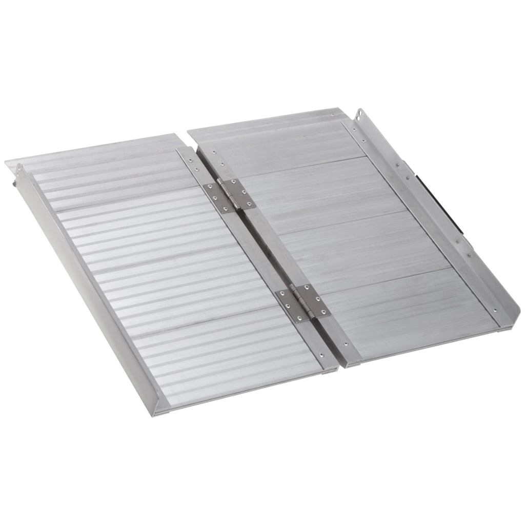Rampa per Sedia a Rotelle Pieghevole in Alluminio con Bordi Esterni, 61x74x5 cm, Argento
