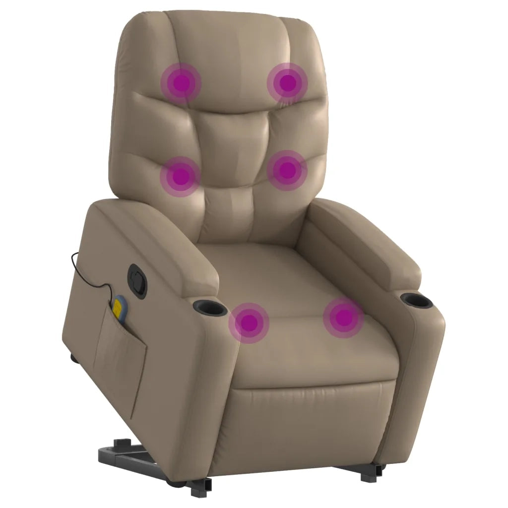 Poltrona | Sedia Relax Alzapersone Massaggi Reclinabile Cappuccino Similpelle