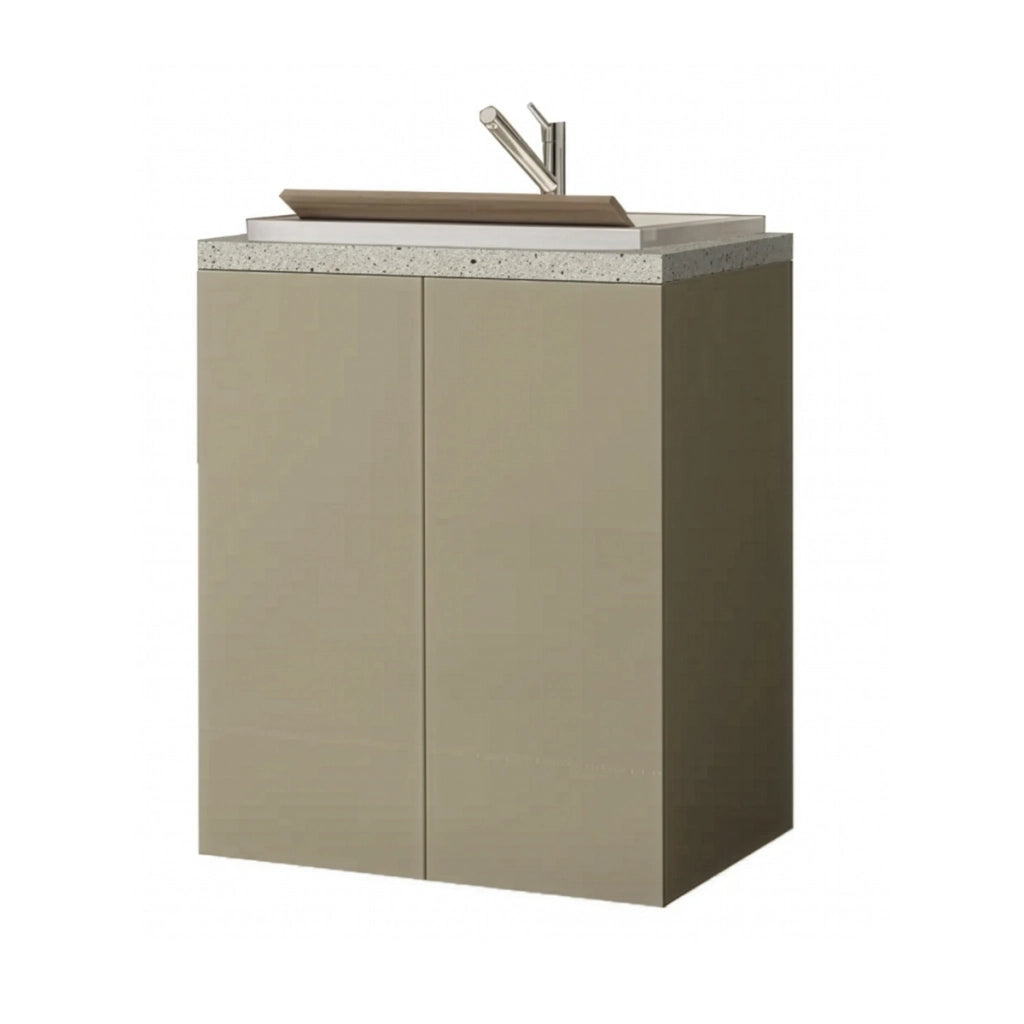 LAVATOIO SINGOLO PER LAVANDERIA SAVINI CON VASCA IN CERAMICA E ASSE IN LEGNO A DUE ANTE CON APERTURA - LAVATOIO-L.79CM H.91CM P.65CM- TORTORA / PIETRA  FIG.5  - SAV