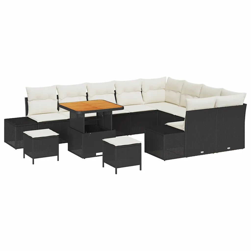 Set Divano da Giardino con cuscino 12 pcs Nero Poly Rattan