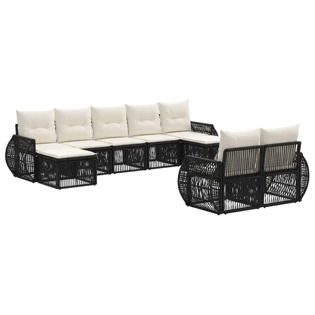 Set Divano da Giardino 9 pz Nero e Bianco Crema polyrattan 3435544
