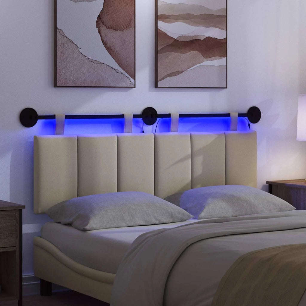 Testiera sospesa Con luce LED Crema Tessuto 3424796
