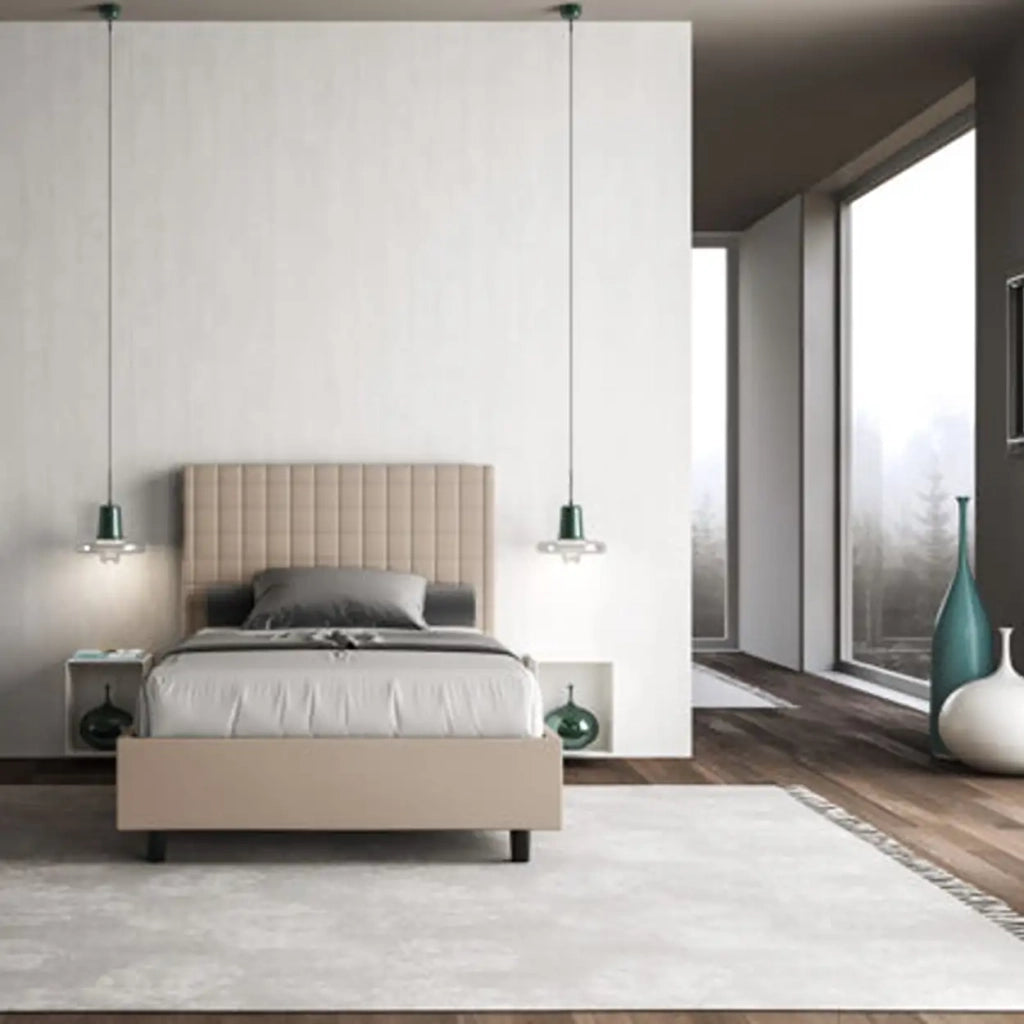 Letto singolo contenitore imbottito 100x200 similpelle tortora Sunny