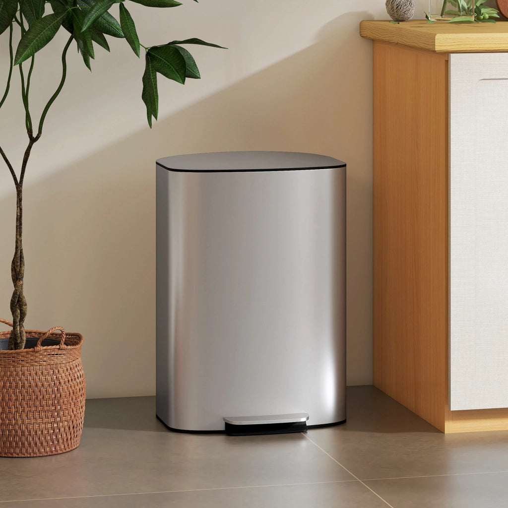 Pattumiera a Pedale da 50L con Coperchio Ammortizzato. Apertura a 90¡ã e Secchio Rimovibile. Acciaio Inox. Grigio