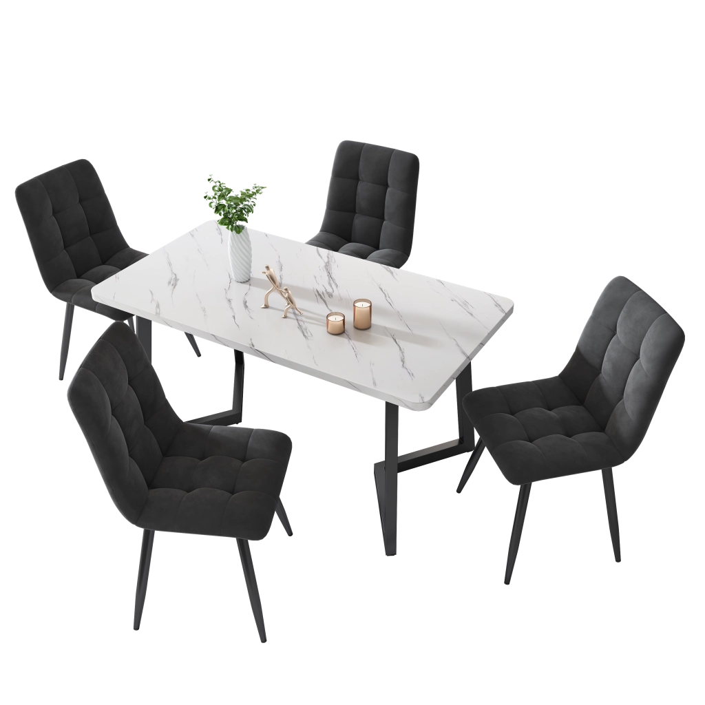 Set di 4 sedie da pranzo con schienale ergonomico e seduta imbottita con gambe in metallo in velluto grigio