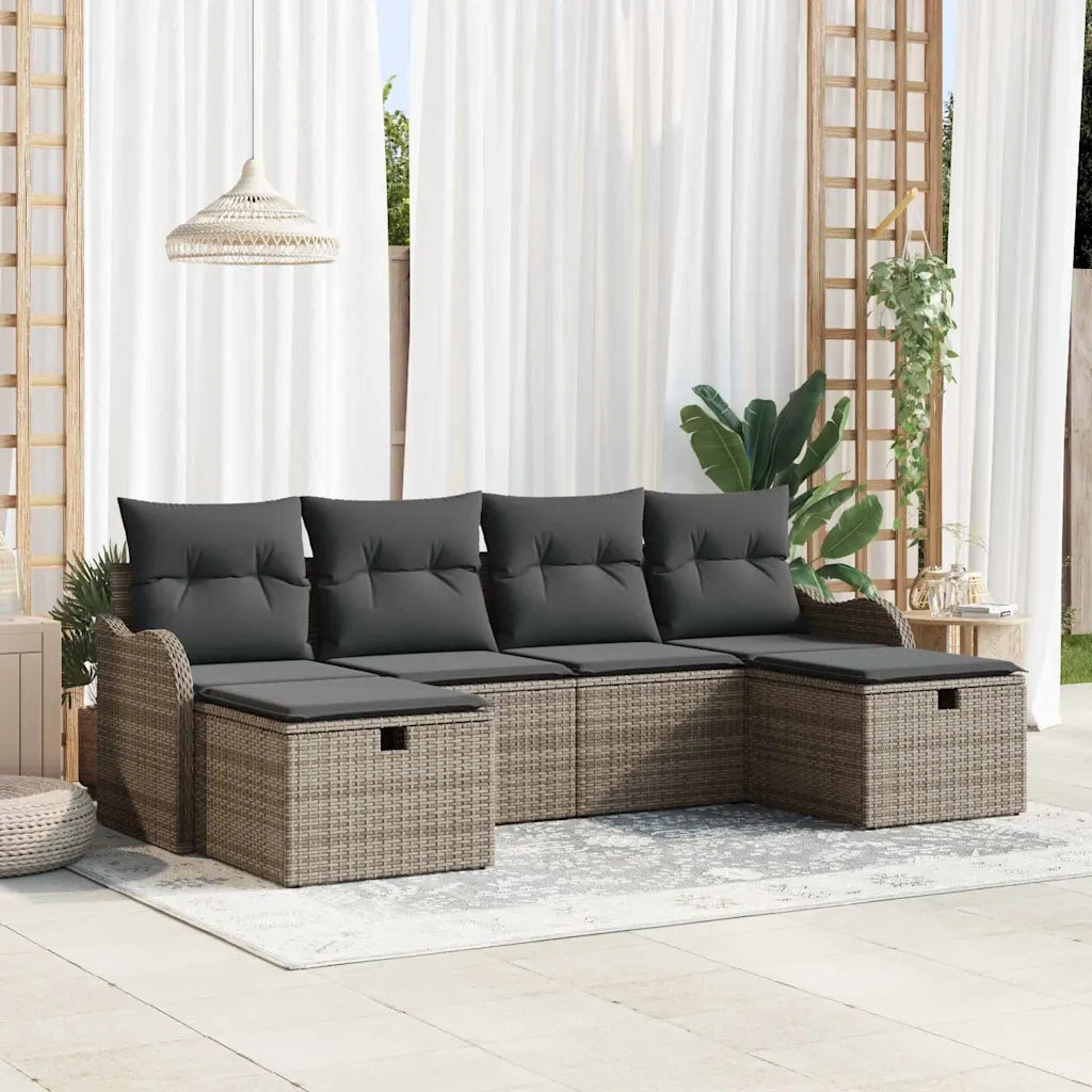 Set Divano da Giardino con cuscino 6 pcs Grigio Poly Rattan